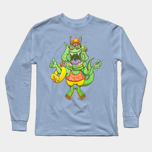 Friendly alien rising its thumb to get a ride to the beach Long Sleeve T-Shirt by zooco